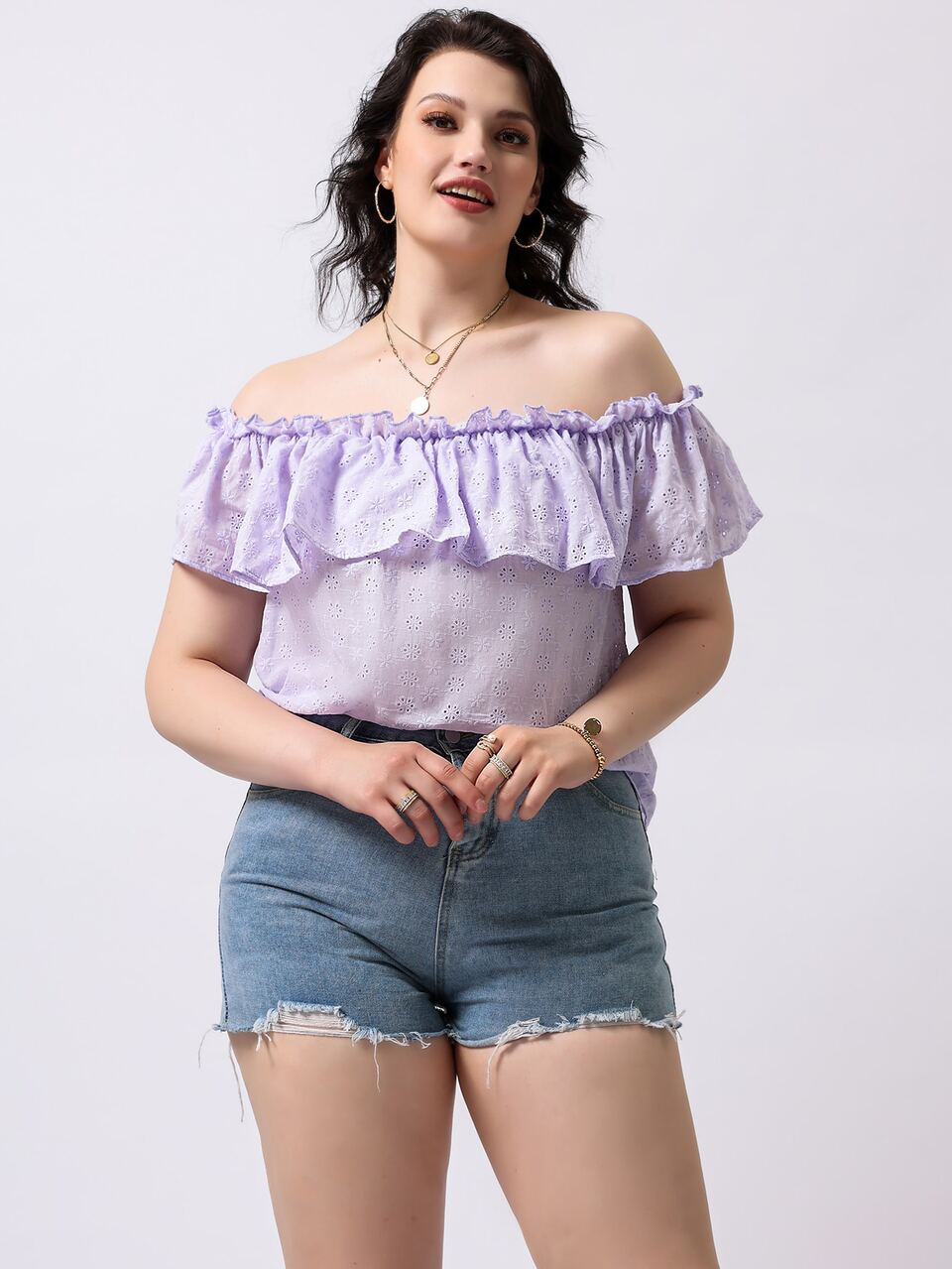 Plus Eyelet Embroidered Bardot Blouse