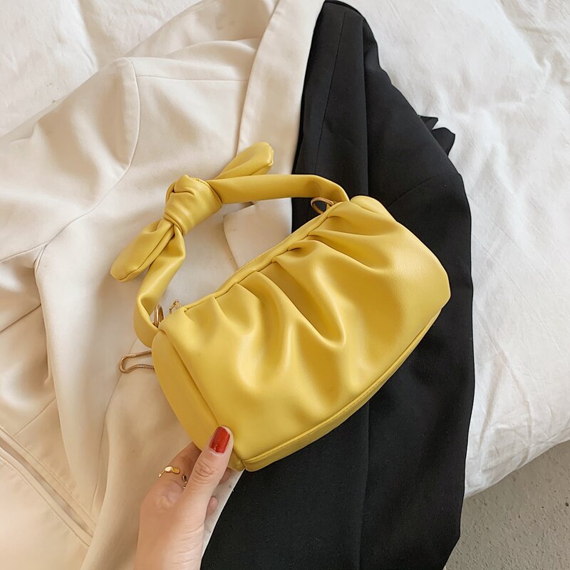 

Ruched Design Satchel Bag, Yellow