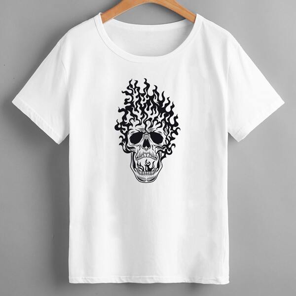 

Plus Skull Print Tee, White