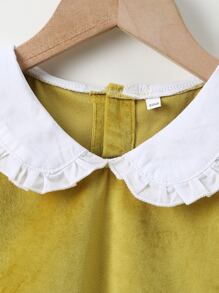 Toddler Girls Peter-pan Collar Button Back Velvet Dress - Mustard Yellow - View 3