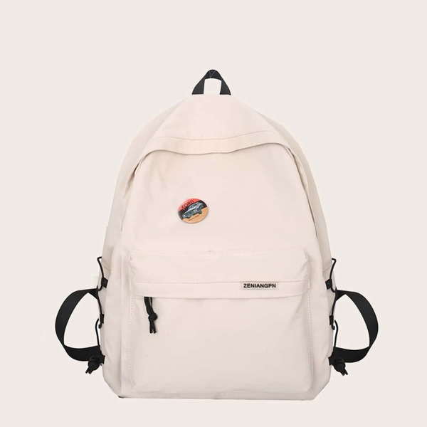 

Minimalist Badge Decor Classic Backpack, Beige