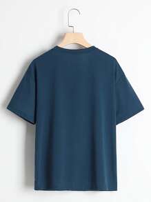 INAWLY Solid Drop Shoulder Tee - Navy Blue - View 2
