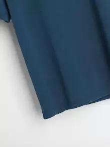 INAWLY Solid Drop Shoulder Tee - Navy Blue - View 3