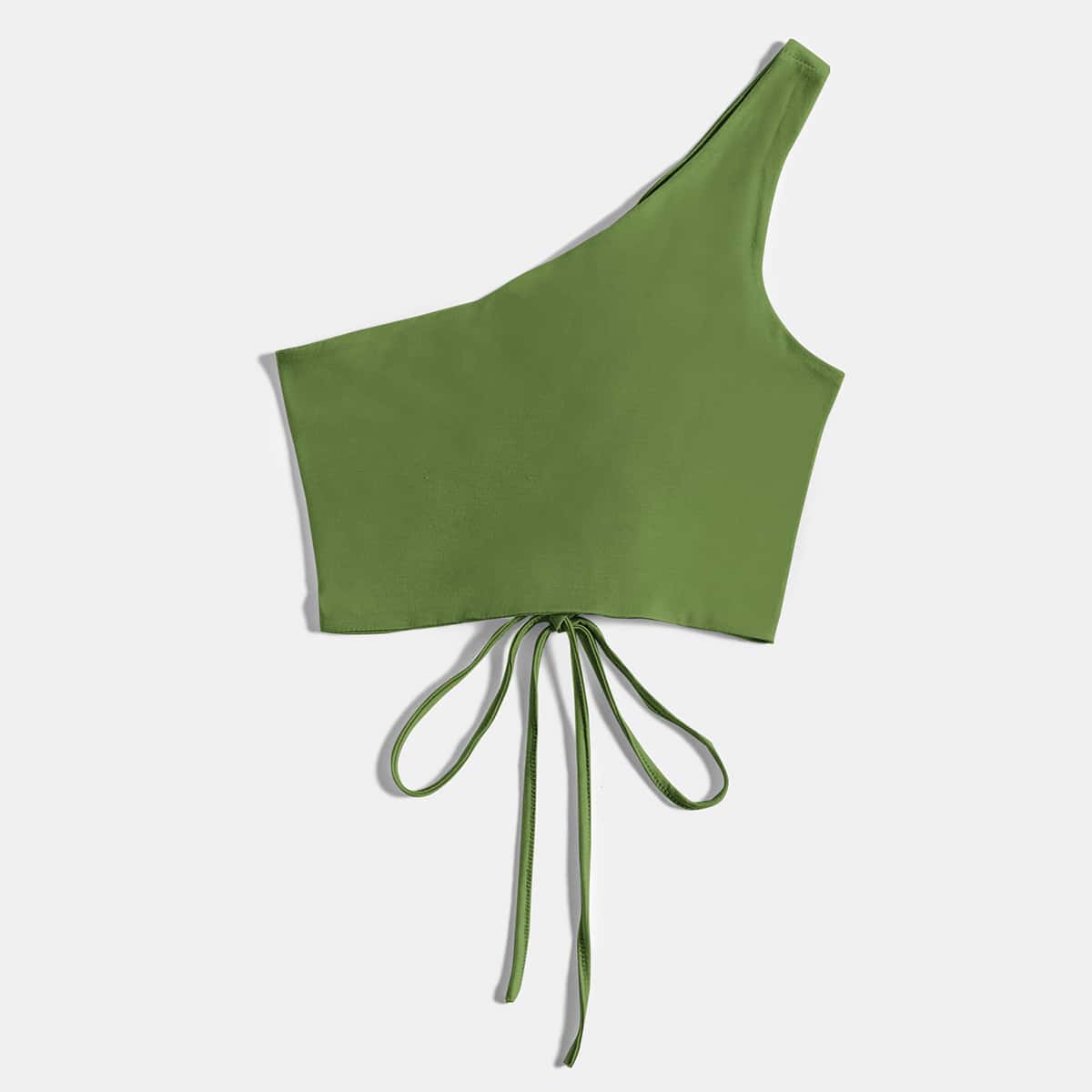 

Solid One Shoulder Lace Up Crop Top, Green