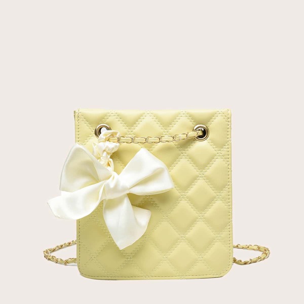 

Scarf Decor Quilted Chain Shoulder Bag, Yellow