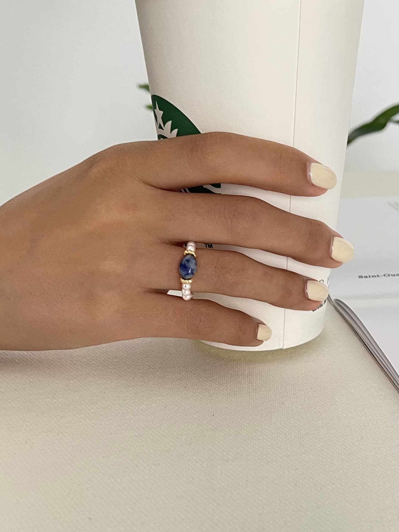 Faux Pearl Beaded Ring