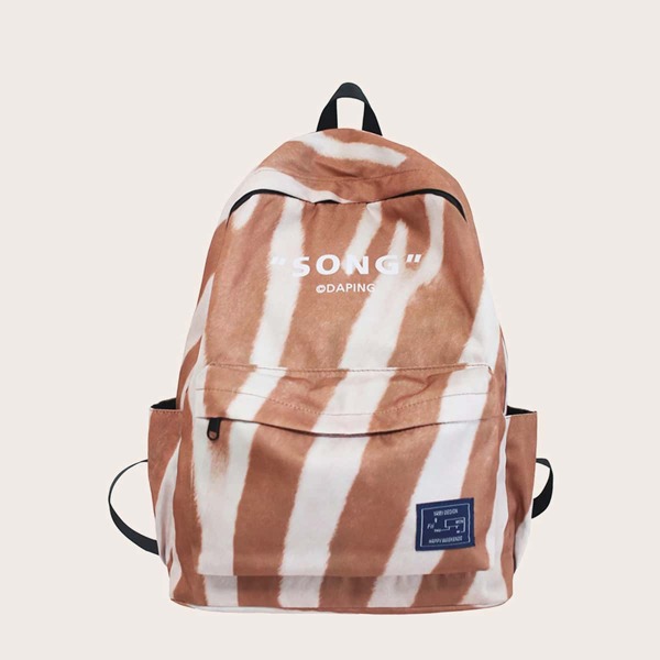 

Striped Pattern Pocket Front Functional Backpack, Multicolor