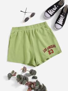 SHEIN Shorts track con estampado de letra - Verde Lima - Ver 1
