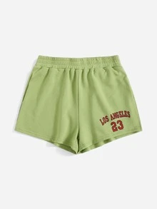 SHEIN Shorts track con estampado de letra - Verde Lima - Ver 3