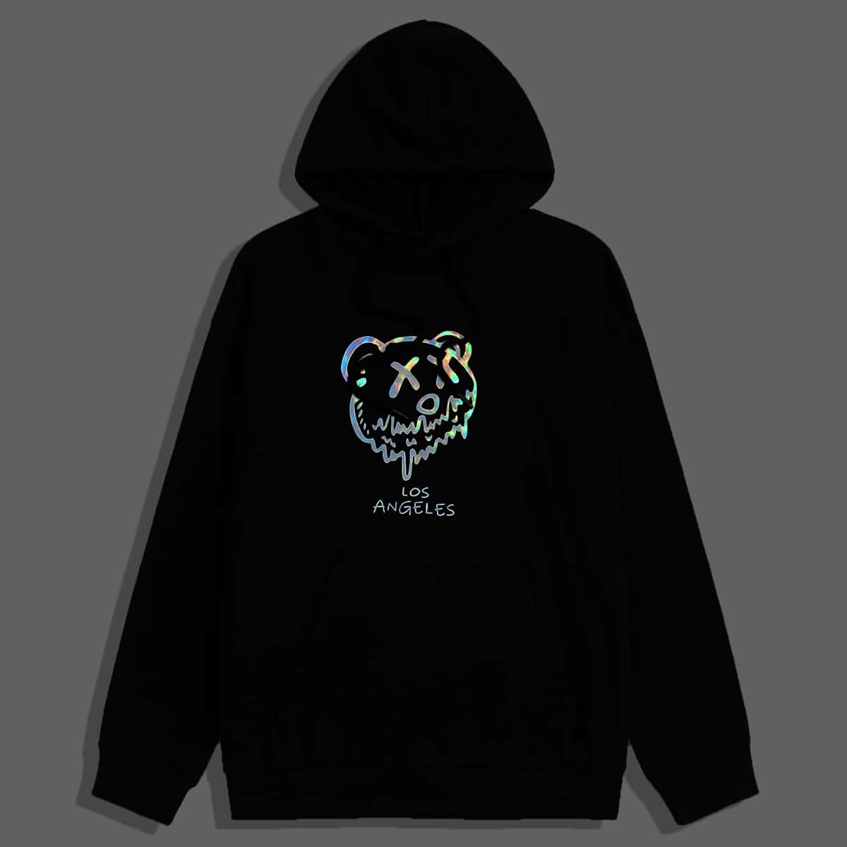 

Guys Reflective Letter Graphic Drawstring Hoodie, Black