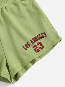 SHEIN Shorts track con estampado de letra - Verde Lima - Ver 4
