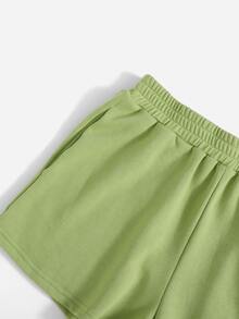 SHEIN Shorts track con estampado de letra - Verde Lima - Ver 5