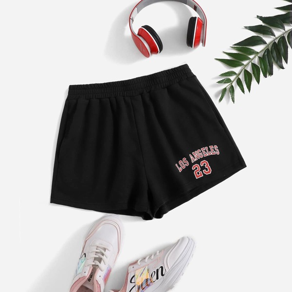 

Letter Graphic Track Shorts, Black