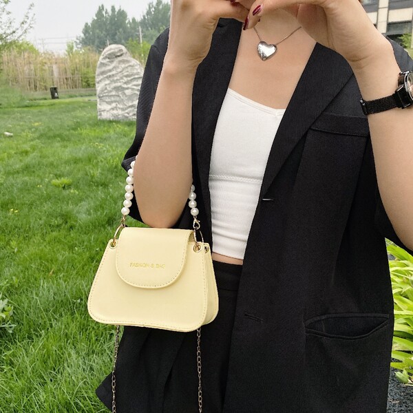 

Minimalist Faux Pearls Decor Satchel Bag, Yellow
