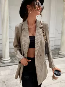 SHEIN Privé Lapel Neck Gingham Print Button Front Blazer - Multicolor - View 1