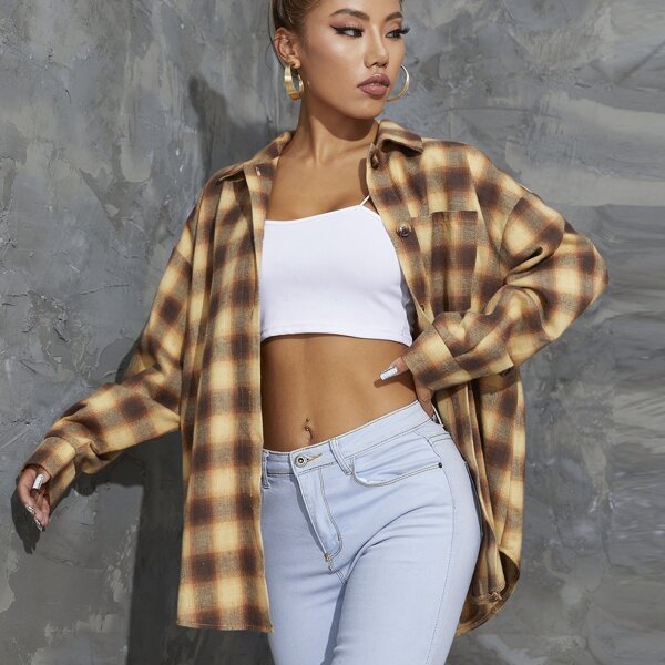 

Plaid Drop Shoulder Blouse, Multicolor