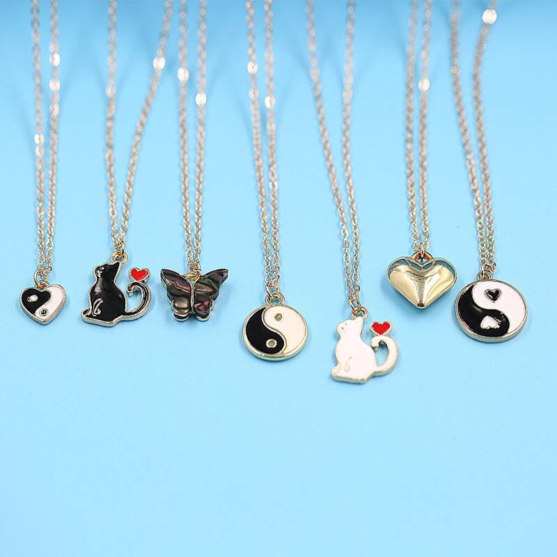 7pcs Yin & Yang Chain Necklace, Gold