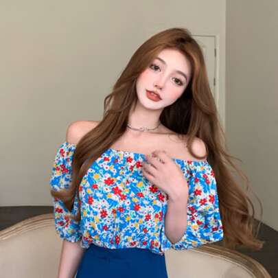 보헤미안 플로랄 올 오버 프린트 블라우스