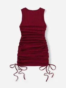 SHEIN EZwear Vestido ajustado con cordón lateral fruncido - Burdeos - Ver 2