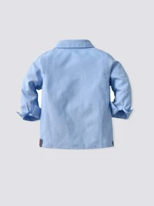 SHEIN 小男童條紋織帶補丁貼襯衫