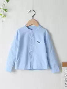 SHEIN 童裝男孩馬繡花襯衫