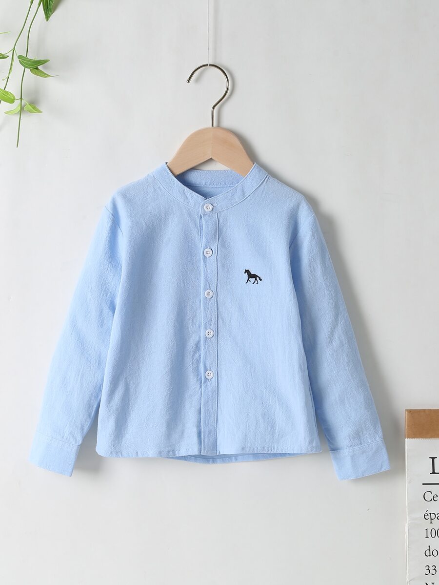 SHEIN 童裝男孩馬繡花襯衫