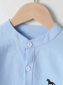 SHEIN 童裝男孩馬繡花襯衫