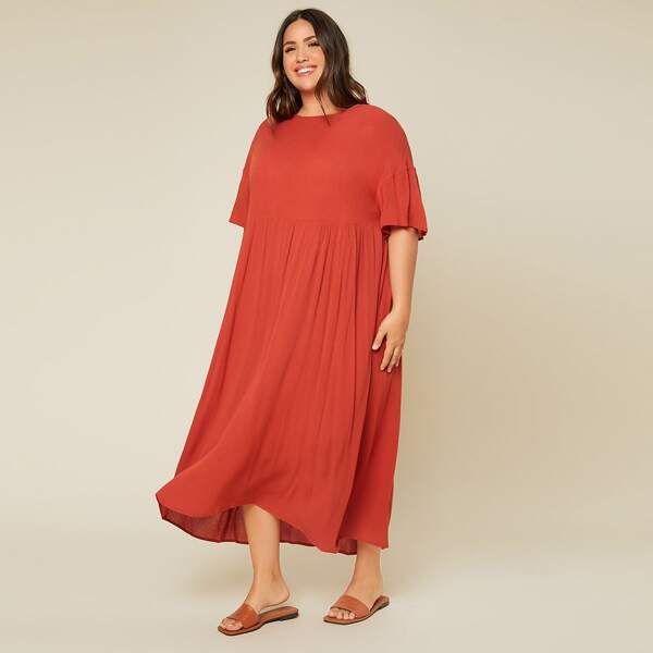

Plus Drop Shoulder Smock Dress, Burnt orange