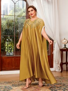 Al Najma Plus Leaf Embroidery Dolman Sleeve Dress