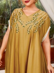 Al Najma Plus Leaf Embroidery Dolman Sleeve Dress