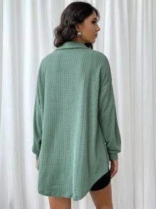 SHEIN EZwear Bolso Frente do botão Simples ocasional Blusa - Menta verde - Ver 2