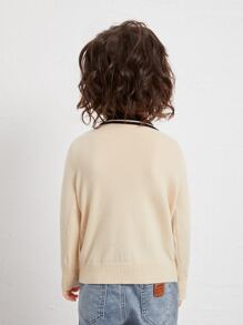 SHEIN 小男童POLO領套頭毛衣 - 卡其色 - 查看 2