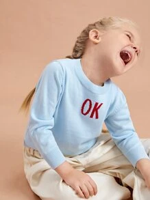 SHEIN 小女童字母圖案套頭毛衣