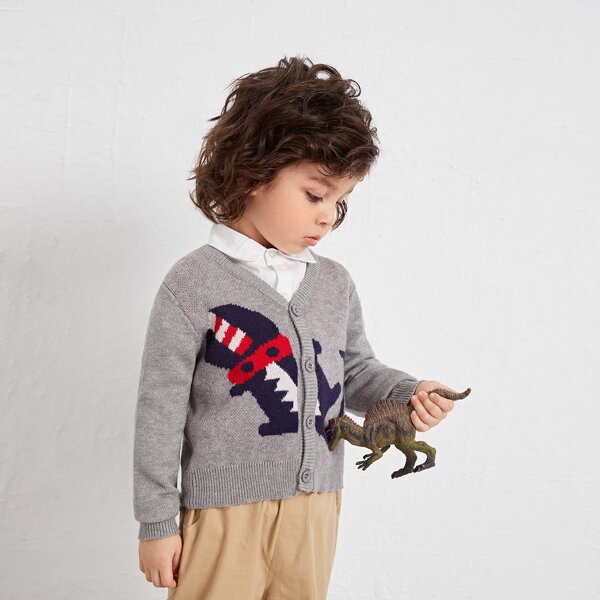 

Toddler Boys Cartoon Pattern Button Up Cardigan, Light grey