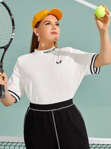 Mulvari Plus Contrast Tape Letter & Wings Embroidery Tee - White - View 5