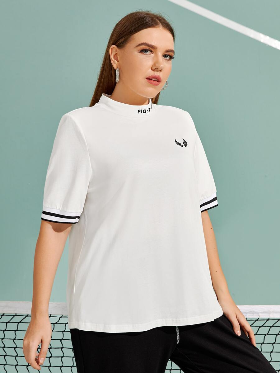 Mulvari Plus Contrast Tape Letter & Wings Embroidery Tee - White - View 1