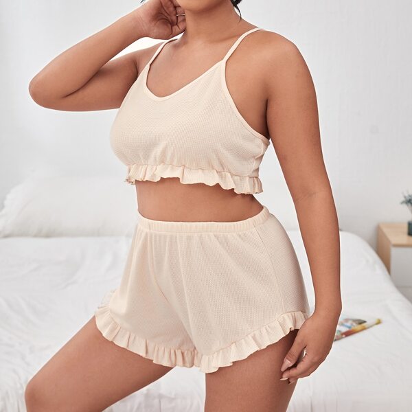 

Plus Ruffle Trim Cami Pajama Set, Apricot
