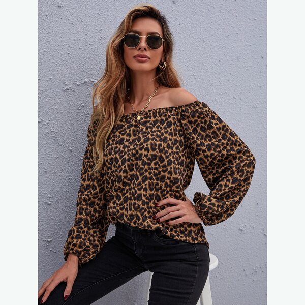 

Leopard Print Off The Shoulder Blouse, Multicolor