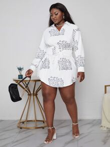 Maweii 大碼字母圖案繫帶連衣裙 - 白色 - 查看 3