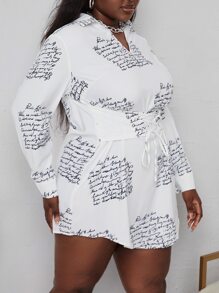 Maweii 大碼字母圖案繫帶連衣裙 - 白色 - 查看 5