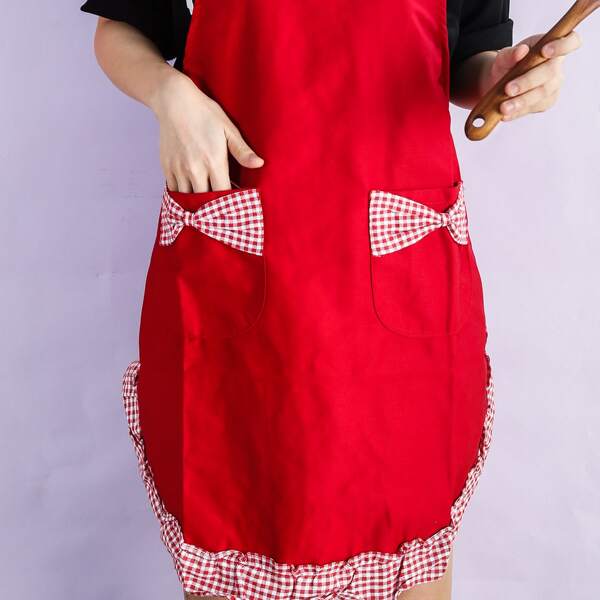 

Gingham Pattern Apron, Red
