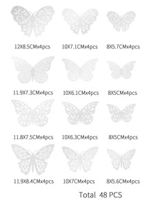 48pcs Hollow Paper Wall Sticker, Boho Silver & Gold Color Butterfly Design Creative Self Adhesive 3D Butterfly Wall Decor - Silver - View 2