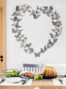 48pcs Hollow Paper Wall Sticker, Boho Silver & Gold Color Butterfly Design Creative Self Adhesive 3D Butterfly Wall Decor - Silver - View 6