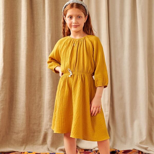 

Toddler Girls Raglan Sleeve Ribbon Front A-line Dress, Yellow