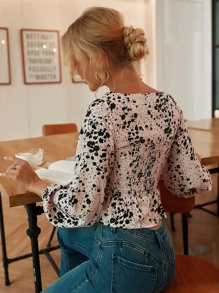 Áo sơ mi Viên lá sen Dải chun Hoa Boho - Nhiều màu - Xem 2