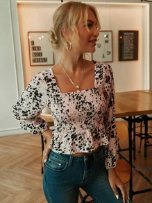 Áo sơ mi Viên lá sen Dải chun Hoa Boho - Nhiều màu - Xem 4