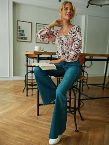 Áo sơ mi Viên lá sen Dải chun Hoa Boho - Nhiều màu - Xem 3