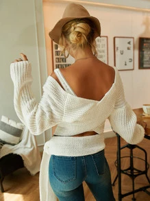 Aveloria Tie Front Criss Cross Wrap Jumper - White - View 7