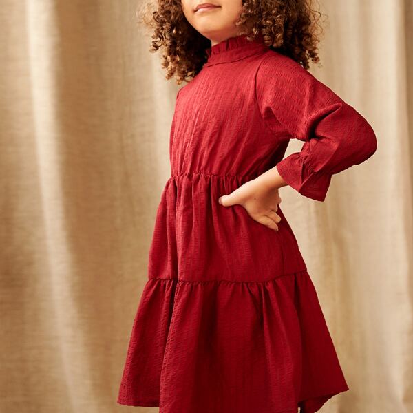 

Toddler Girls Ruffle Neck Flounce Sleeve Dress, Burgundy