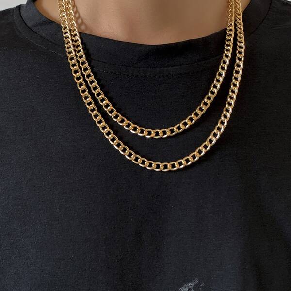 

Men Simple Layered Necklace, Gold